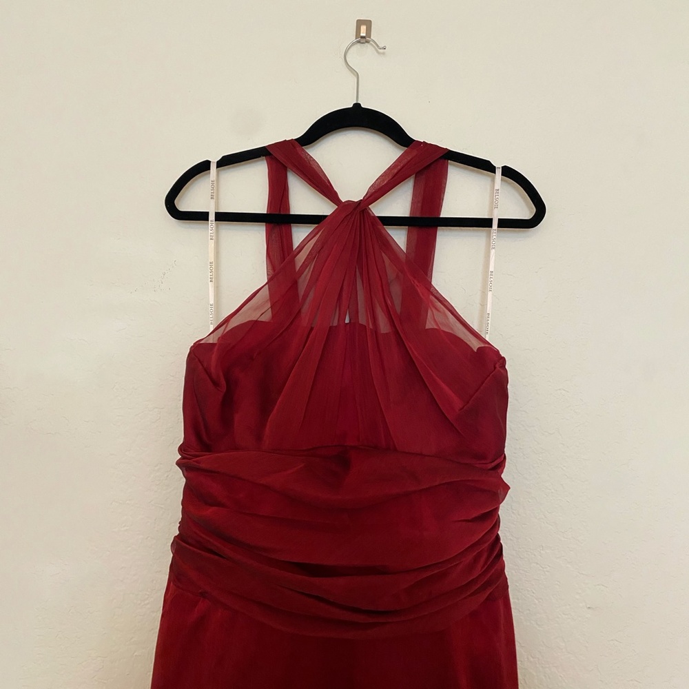 Long High Neck Belsoie Chiffon Bridesmaid Dress